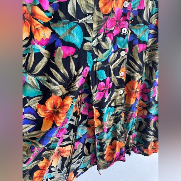Vintage 90s Twyla Blu Tropical Floral Button-Down Midi Dress – 100% Rayon Size L - Picture 2 of 9